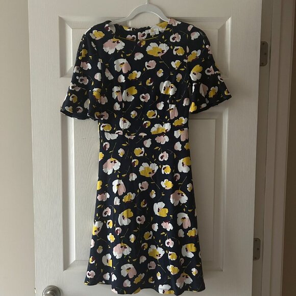 BODEN Alexis Jersey Midi Dress French Navy Blue Yellow Floral Size 6P Lined - Picture 8 of 14